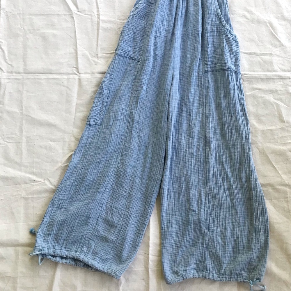 Crinkle Gauze Easel Overalls Wide Leg Boho Small - Picture 4 of 14